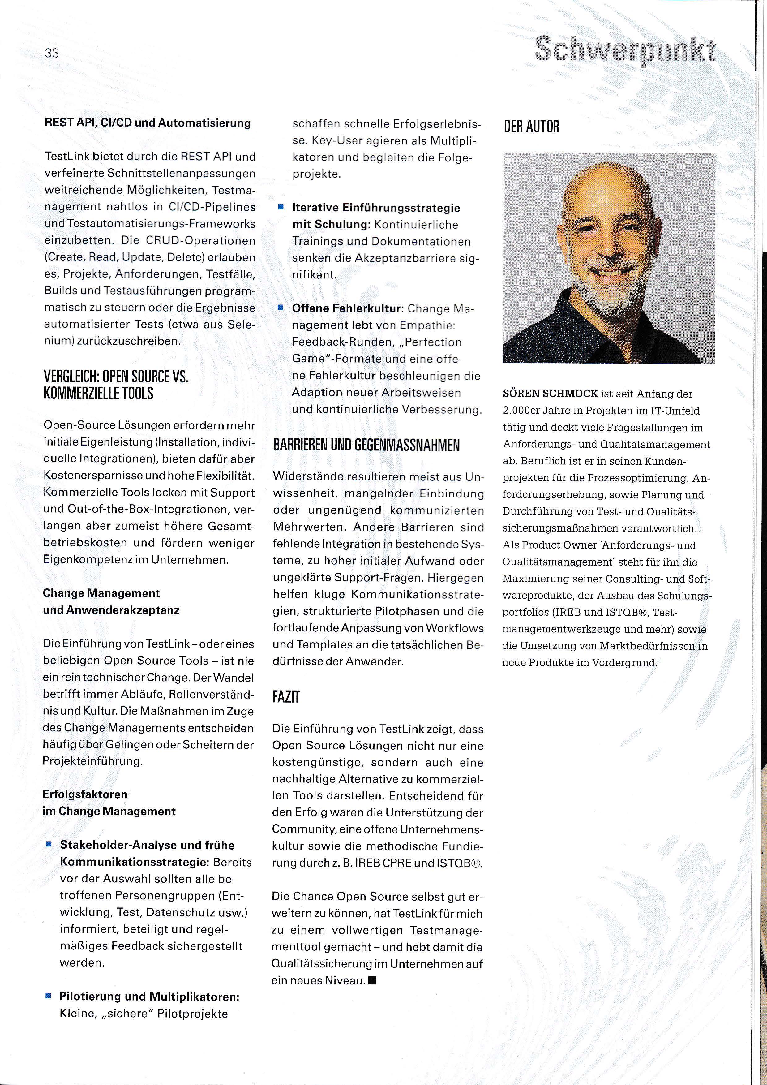 SQ Magazin: Open Source neu gedacht - Integration des Open Source Testmanagementtools TestLink - Ein Erfahrungsbericht